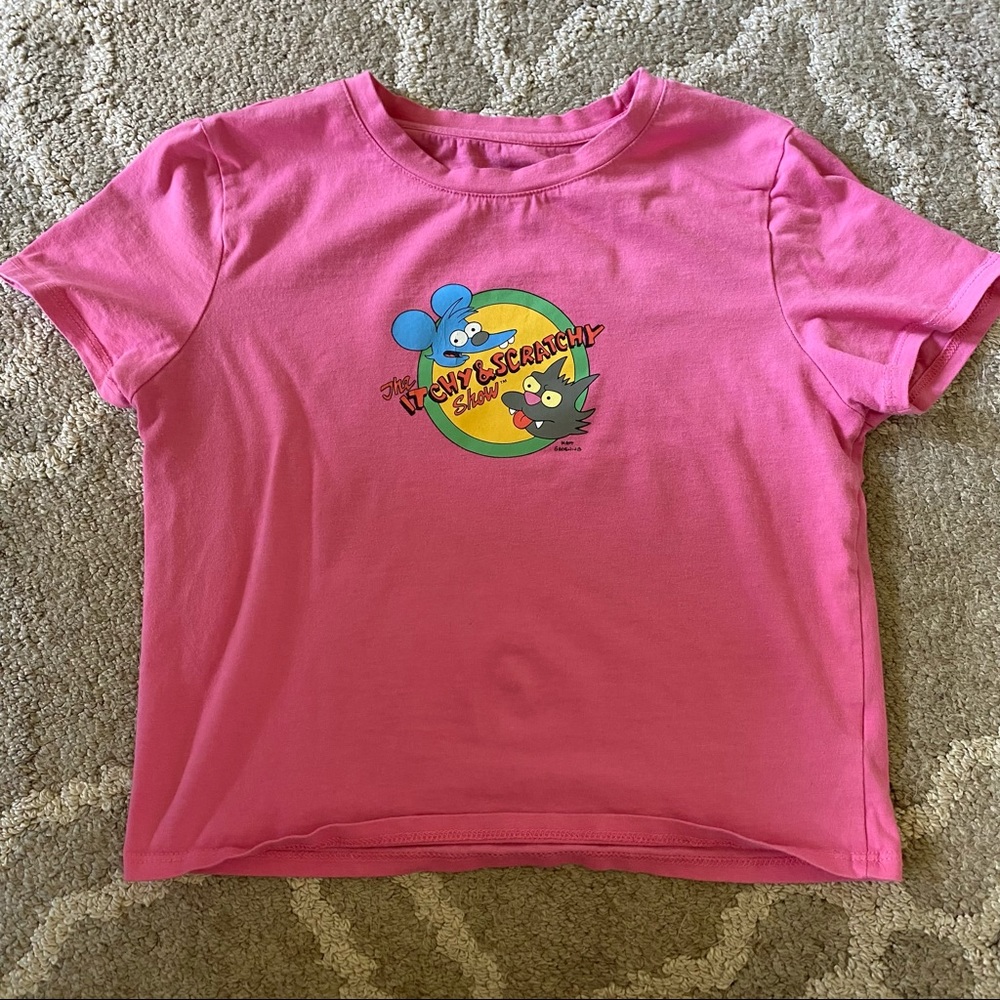 Pink cropped itchy and scratchy tee the simpsons